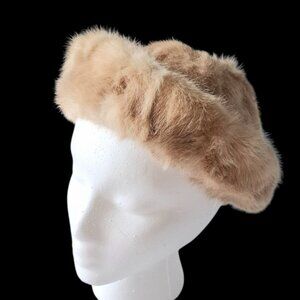 Vintage 1960s Furs by Marche Beige/Cream Mink Rolled Brim Pillbox Hat